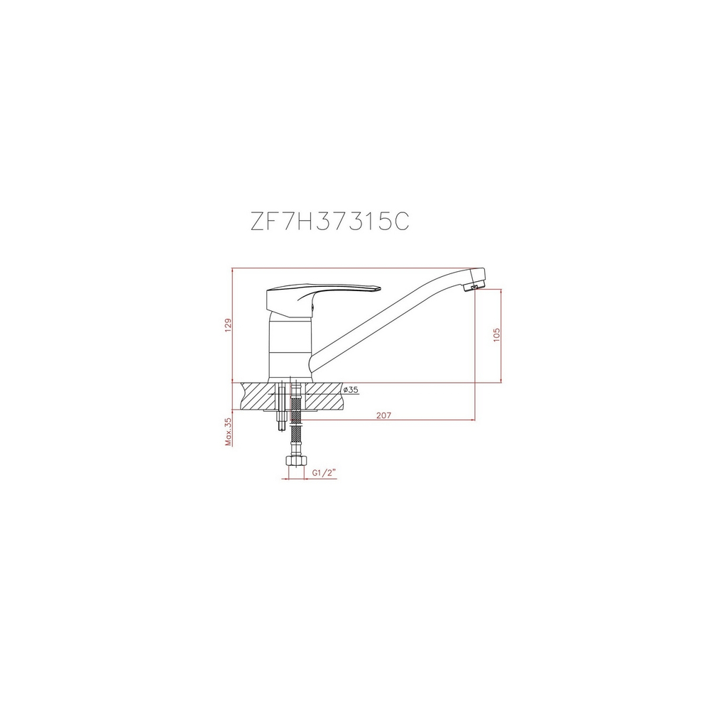 Смеситель для кухни 40к CN4266-2 CRON длинный пов. излив 207 мм, п/гайку, ХРОМ