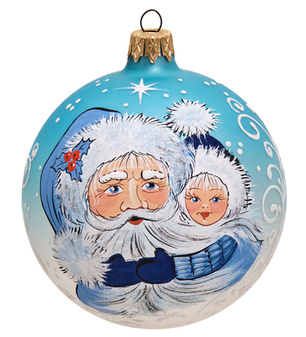 Элита НФШ-1460 Ел.украшение Шар «Дед Мороз со Снегурочкой» голубой 100 мм