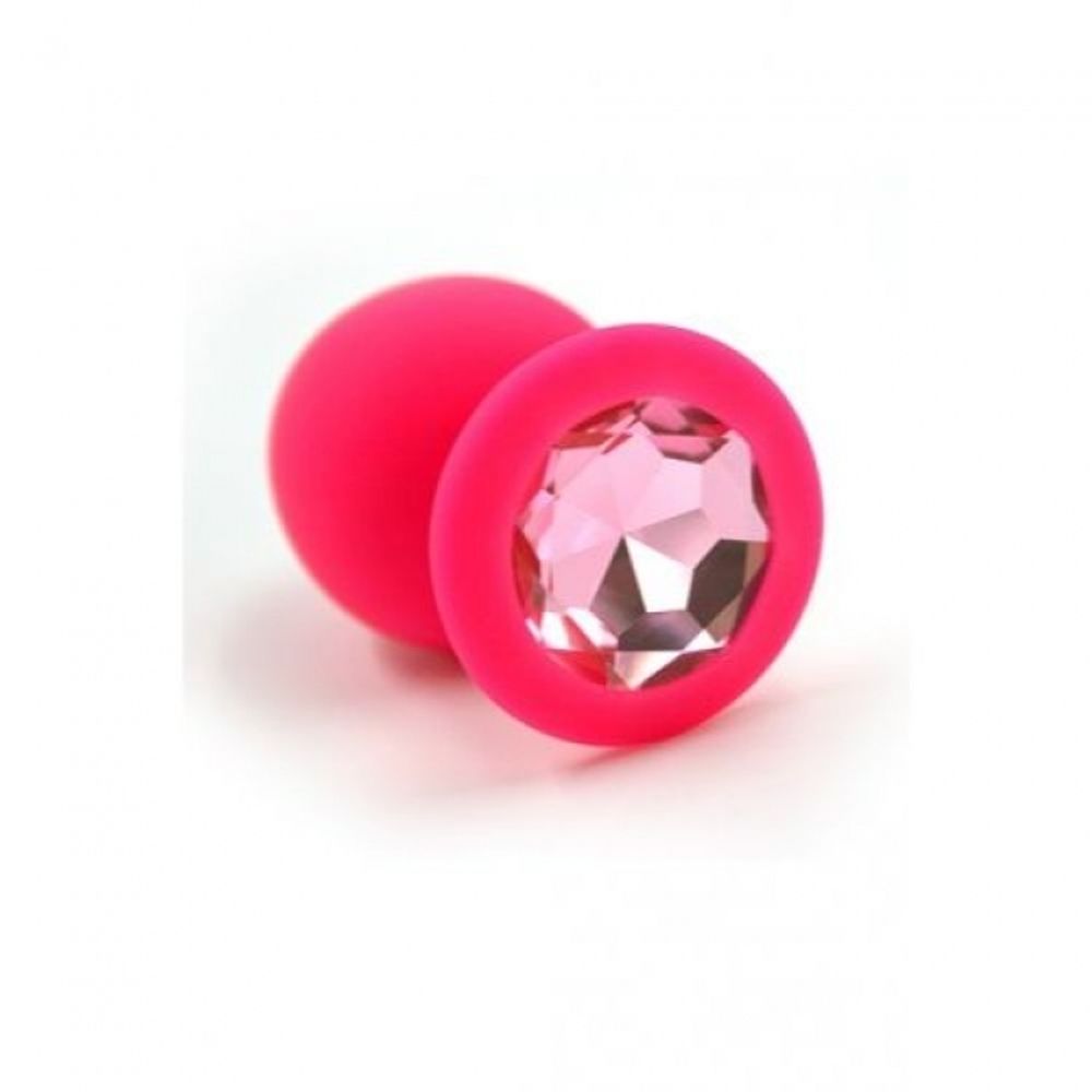 Анальная пробка из силикона pink Large (Цвет: цвет пробки: розовый. цвет камня: светло-розовый)