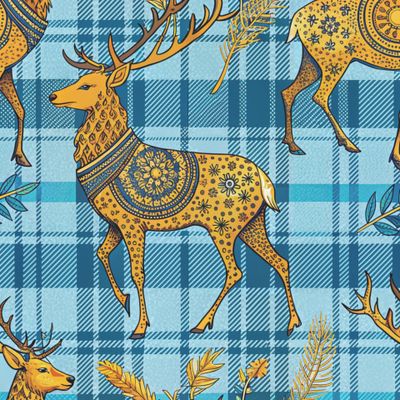 Олени на голубой клетке 1