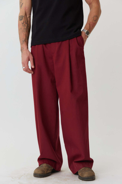 Брюки мужские со складками из бордового хлопка