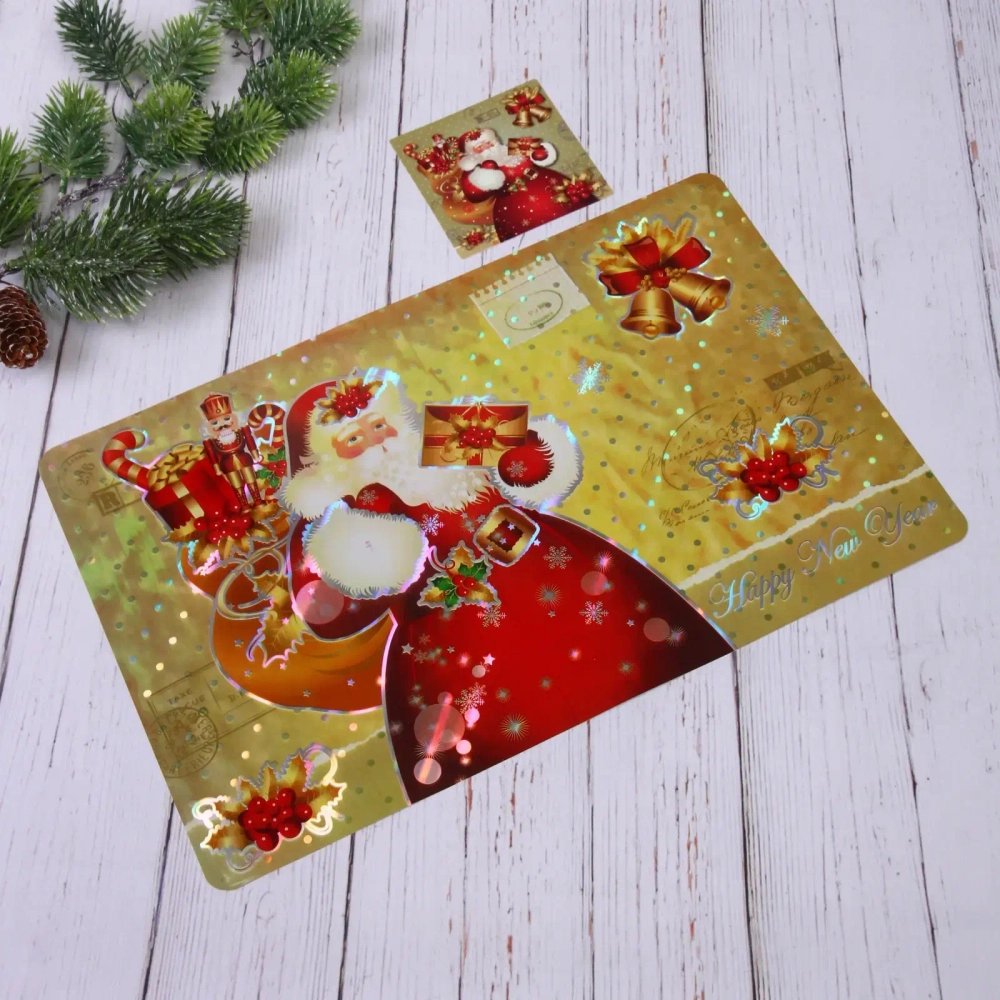 Салфетка на стол 41*26см в наборе 6+6шт «Дедушка Мороз»