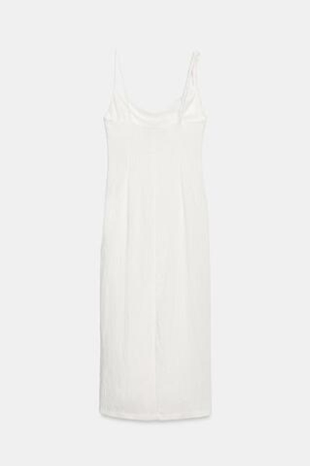ZARA ПЛАТЬЕ МИДИ СО СБОРКАМИ, БЕЛЫЙ