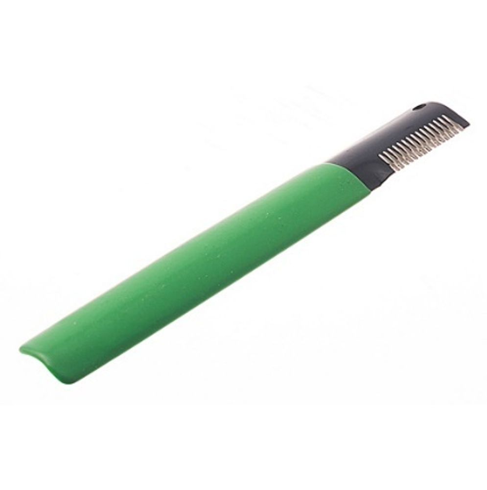 Тримминг стальной с зелёной прорезиненной ручкой 14 зубьев. HELLO-PET