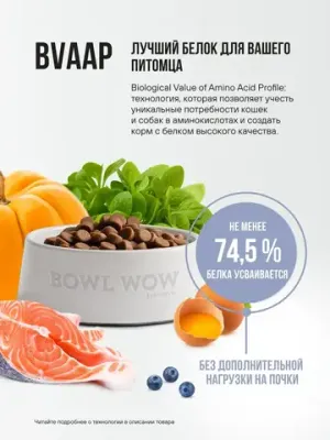 Корм сухой полнорационный BOWL WOW с курицей и черникой для котят