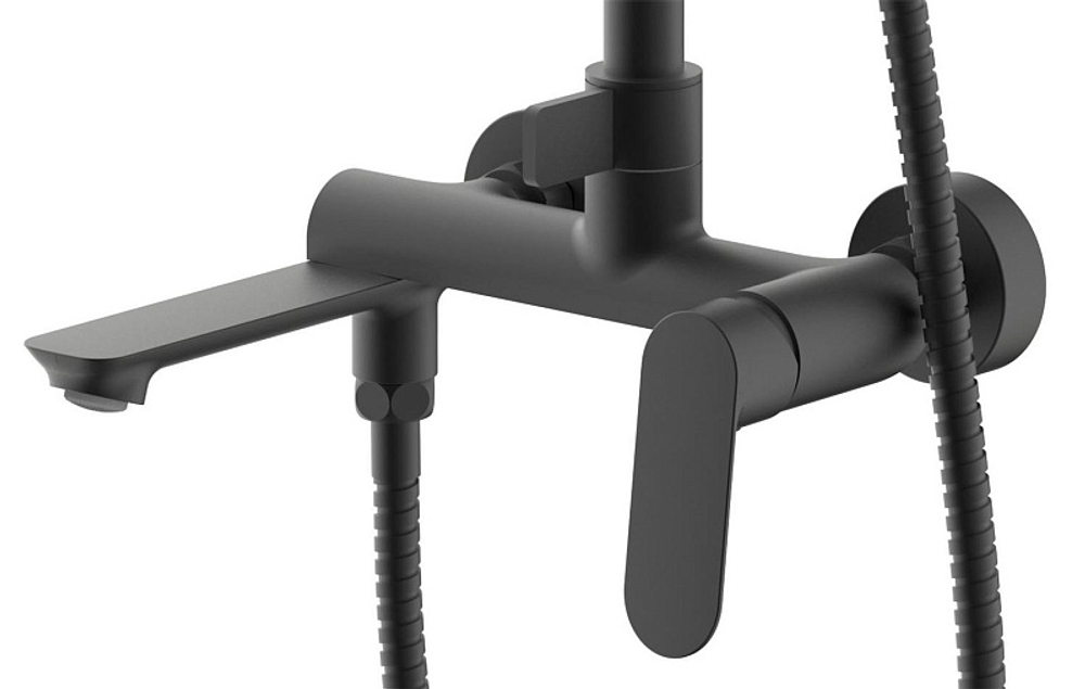 Душевая система Azario Alanti с квадратным тропическим душем, керамический картридж, шланг 150 см, черный матовый (AZ-K2332-1B)