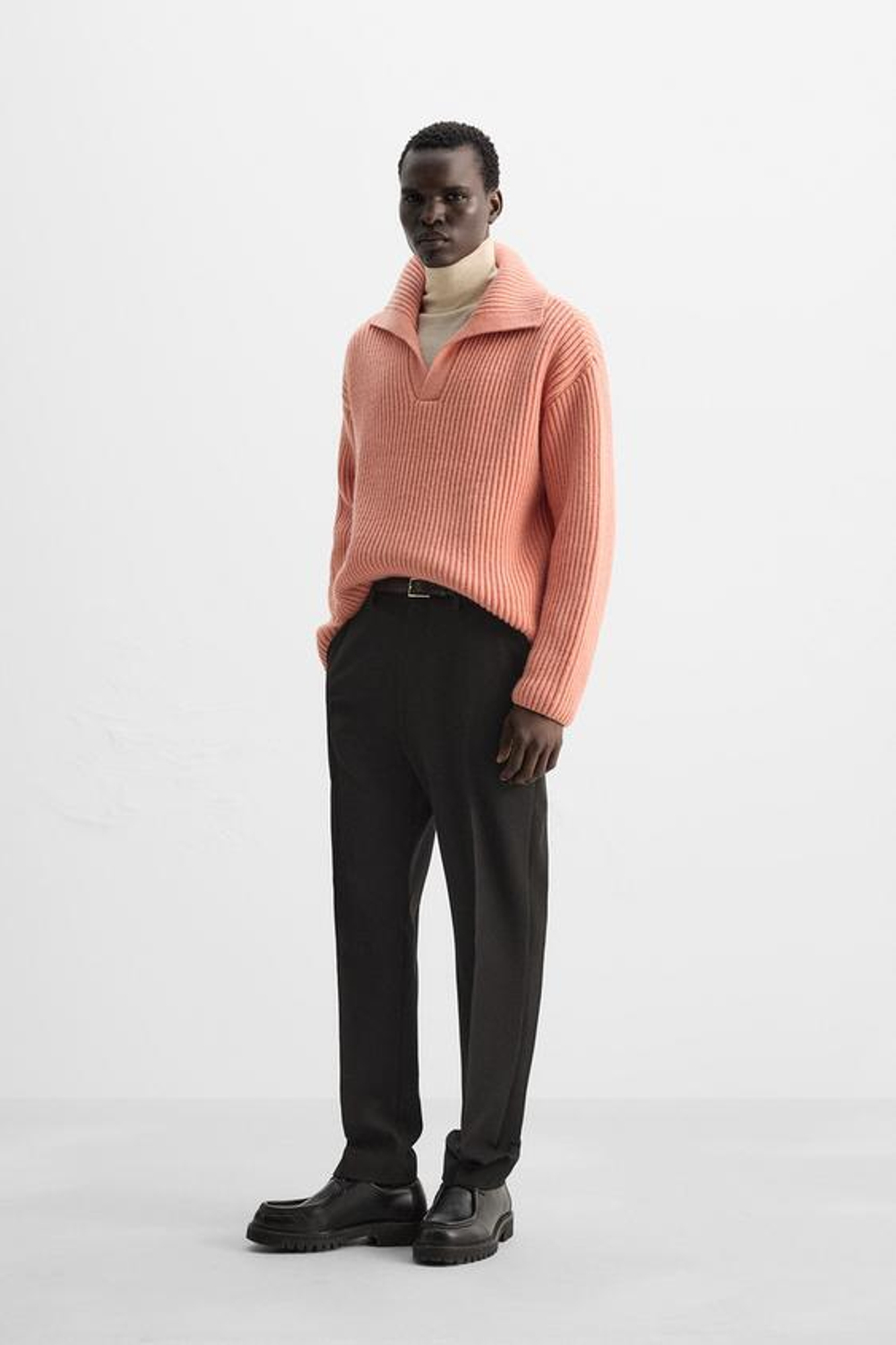 ZARA ПОЛО ИЗ РЕЛЬЕФНОГО ТРИКОТАЖА, КОРАЛЛОВЫЙ