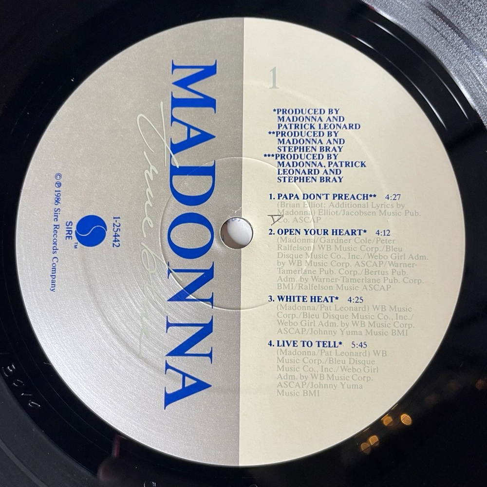 Винтажная виниловая пластинка LP Madonna True Blue (USA 1986) (Poster) Papa Don't Preach