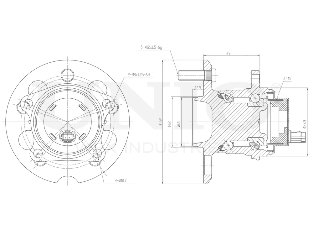 Ступица задняя (с ABS) UNIO HUB-20272