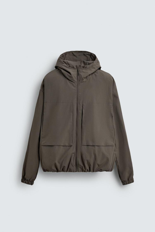 ZARA КУРТКА ИЗ ТЕХНИЧЕСКОЙ ТКАНИ С ФЛИСОМ, СЕРО-КОРИЧНЕВЫЙ