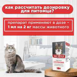 Суспензия от гельминтов для кошек, сладкий вкус Чистотел Глистогон, 5мл. Пирантел/Празиквантел