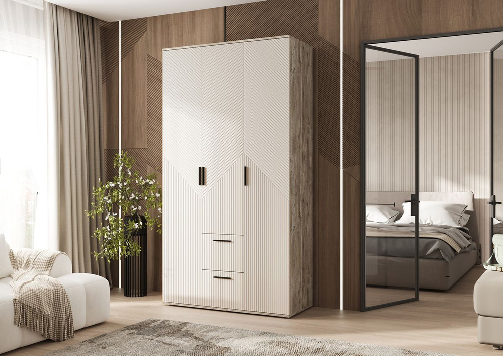 Шкаф для одежды распашной с полками и штангой 4 створки Браш Графит/Дуб Юкон 160х 51х 223 см