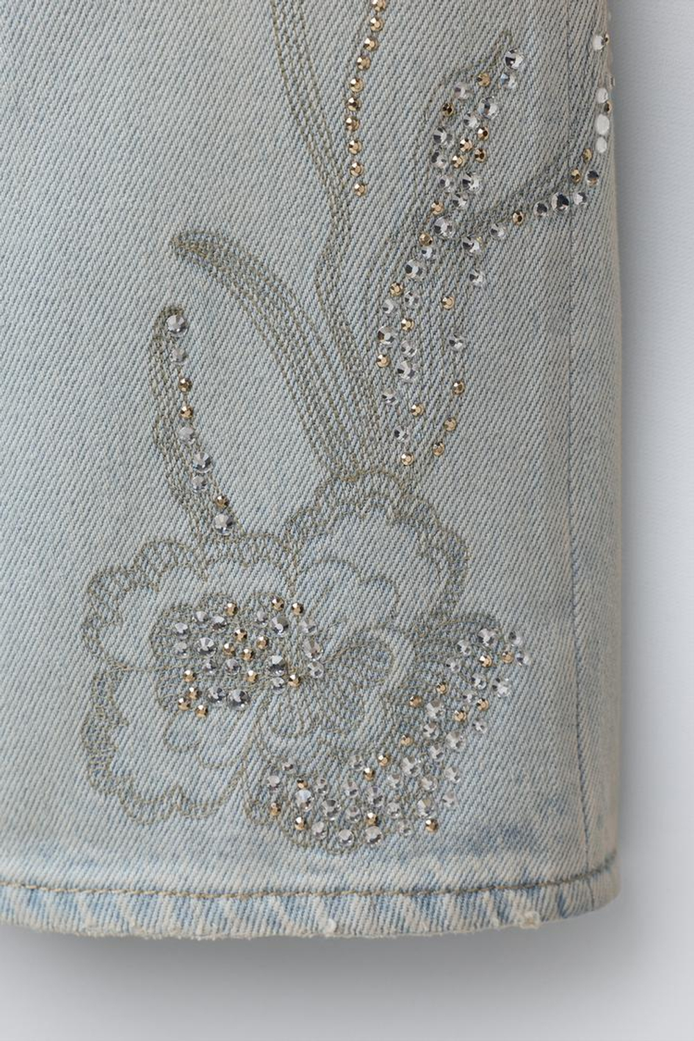 ZARA ДЖИНСЫ ШИРОКОГО КРОЯ СО СТРАЗАМИ, СИНИЙ