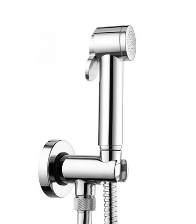 Bossini Paloma гигиенический комплект: душ с кнопкой для подачи воды, шланг 1250 мм, держатель с шланговым подключением, цвет хром