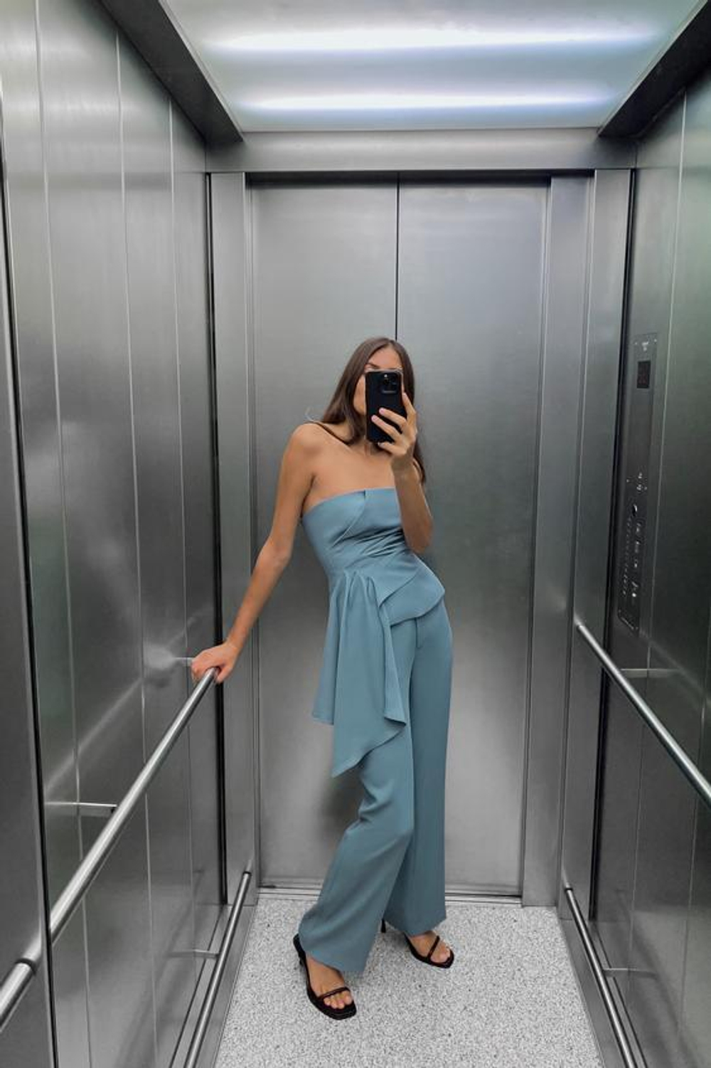 ZARA ТОП-БЮСТЬЕ СО СБОРКАМИ, СВИНЦОВЫЙ