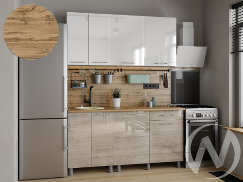 Кухня Нора 1.6м (корпус белый/белый; дуб шале светлый) 26мм дуб вотан
