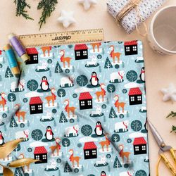 Ткань оксфорд 600 маленький городок северных животных