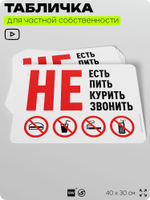 Табличка для частной территории "Не есть не пить не курить и не звонить", на дом, для участка и организаций, предупреждающая, 40х30 см, Silver Plane x Айдентика Технолоджи