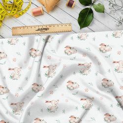 Ткань кулирная гладь зайки милые на траве