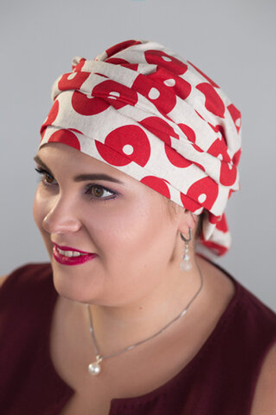 Тюрбан Эмма Лен, шапочка с лентами, красные колечки