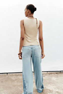 ZARA ТОП ИЗ СМЕСОВОГО ЛЬНА БЕЗ РУКАВОВ, ЭКРЮ