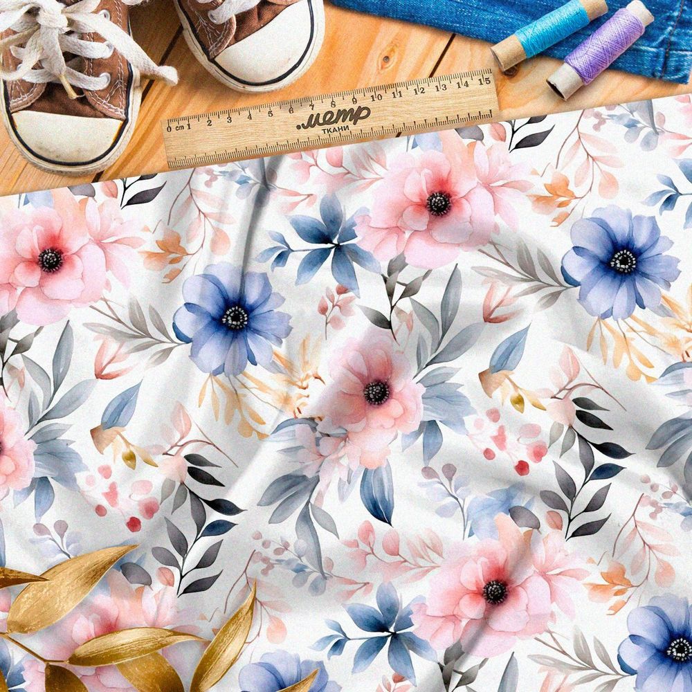 Ткань премиум флис акварельный цветник
