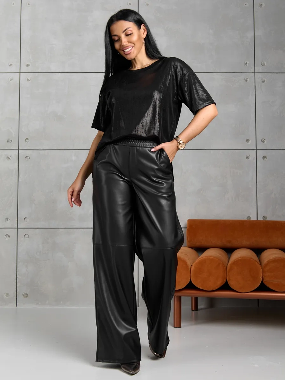 Брюки кожаные прямые большие размеры