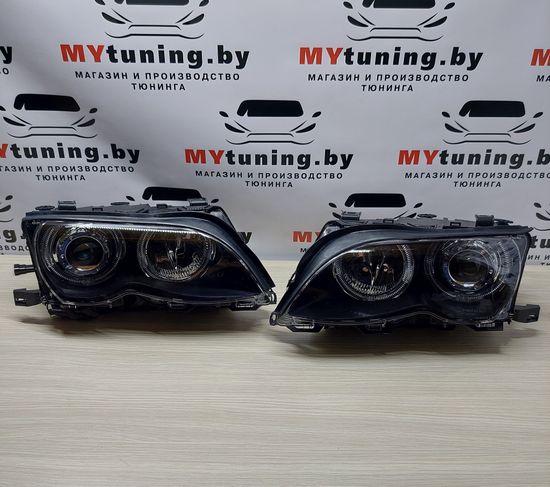 Передние фары angel eyes led black для BMW 3 E46