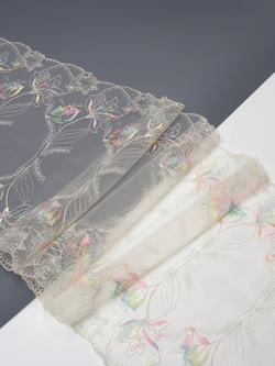 Кружево вышивка на сетке шампань с мультиколор неэластичная ширина 25 см