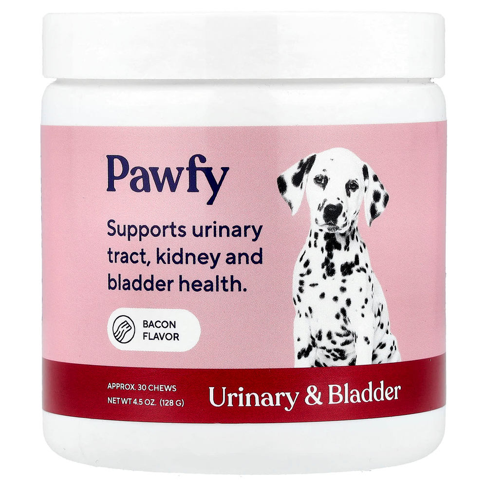 Pawfy, Мочевой пузырь, для собак, от 6 месяцев, бекон, 30 жевательных таблеток, 128 г (4,5 унции)