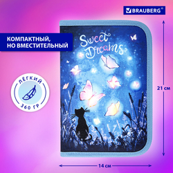 Пенал BRAUBERG с наполнением, 1 отделение, 1 откидная планка, 24 предмета, 21х14 см, "Sweet dreams", 270720