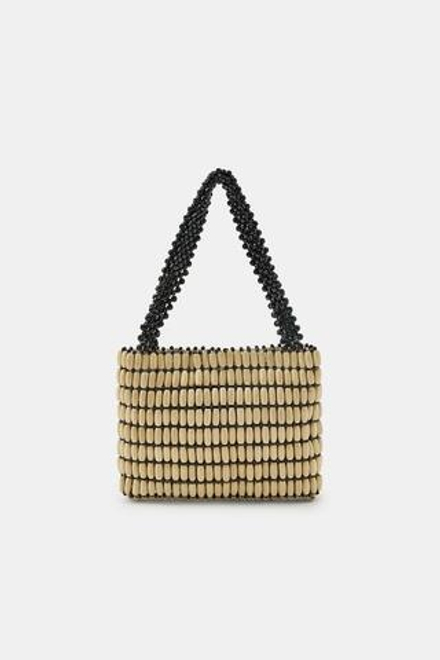 ZARA МИНИ-СУМКА ИЗ ДЕРЕВЯННЫХ БУСИН, СВЕТЛО-БЕЖЕВЫЙ