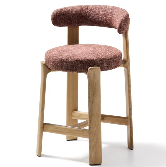 Полубарный стул Granite из терракотовой синели и ясеня с натуральной отделкой 65 см