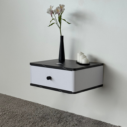 Тумба прикроватная подвесная ROYAL 5300 эко (Мрамор Неро-р.черная)