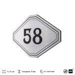 Номерок на дверь квартиры 58, для кабинета, офиса, шильдик 9 х 7 см, серебристый, Айдентика Технолоджи