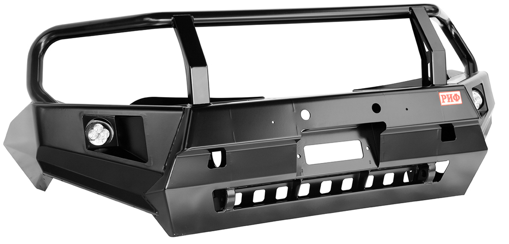 Бампер силовой передний Mitsubishi L200 2015-2019 с доп. фарами, защитной дугой и защитой бачка омывателя РИФ