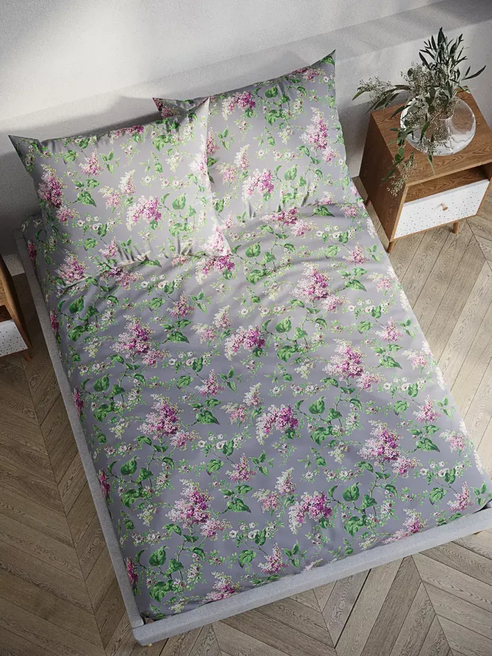 Постельное белье "Syringa" 1,5-сп наволочка 50х70 1шт Простынь 150х215 см Пододеяльник 145х215 см Сказка сатин