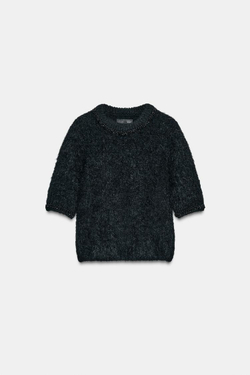 ZARA ДЖЕМПЕР С КОРОТКИМИ РУКАВАМИ И БУСИНАМИ, ЧЕРНЫЙ