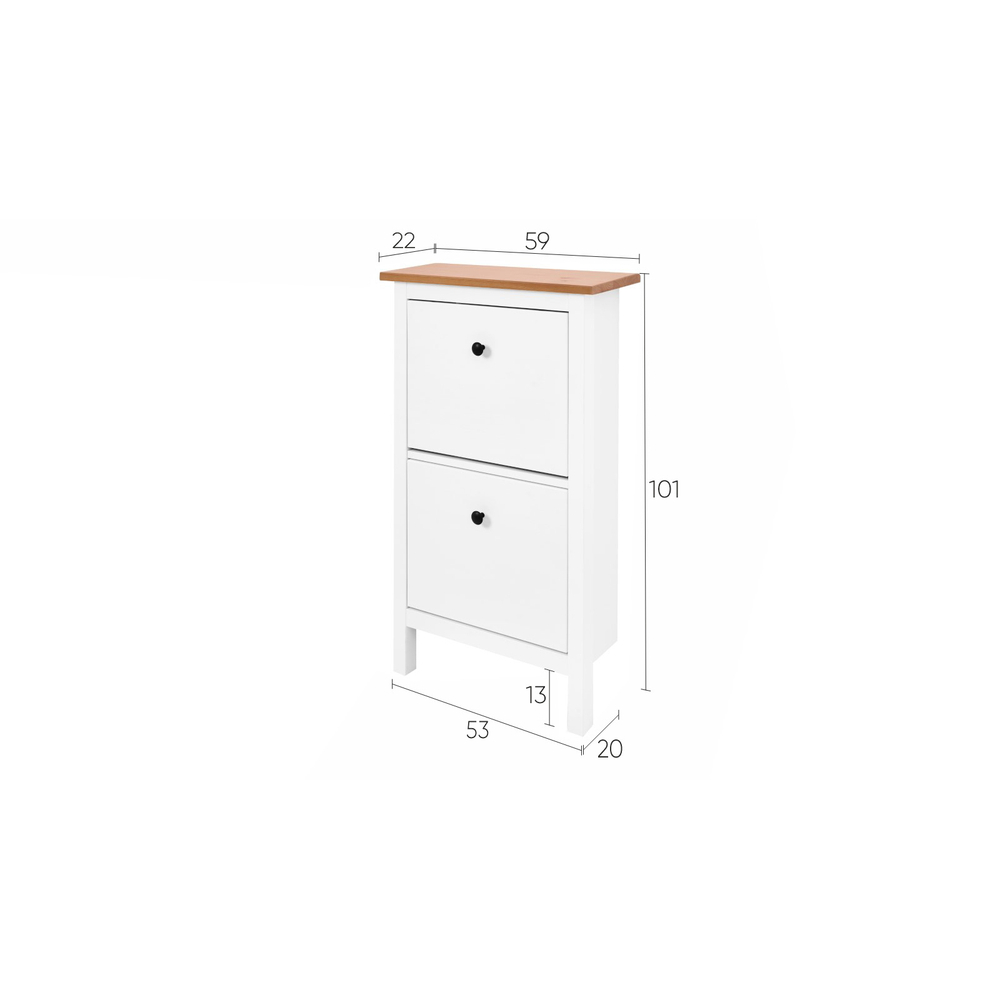 Обувница 2 ящика КЫМОР (HEMNES), 59х22х101 см, белый/светло-коричневый