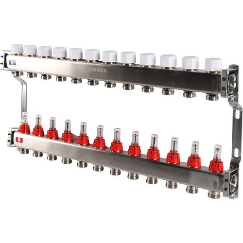 Коллектор Rommer 1"x3/4" на 12 контуров с расходомерами (нерж. сталь) RMS-1200-000012