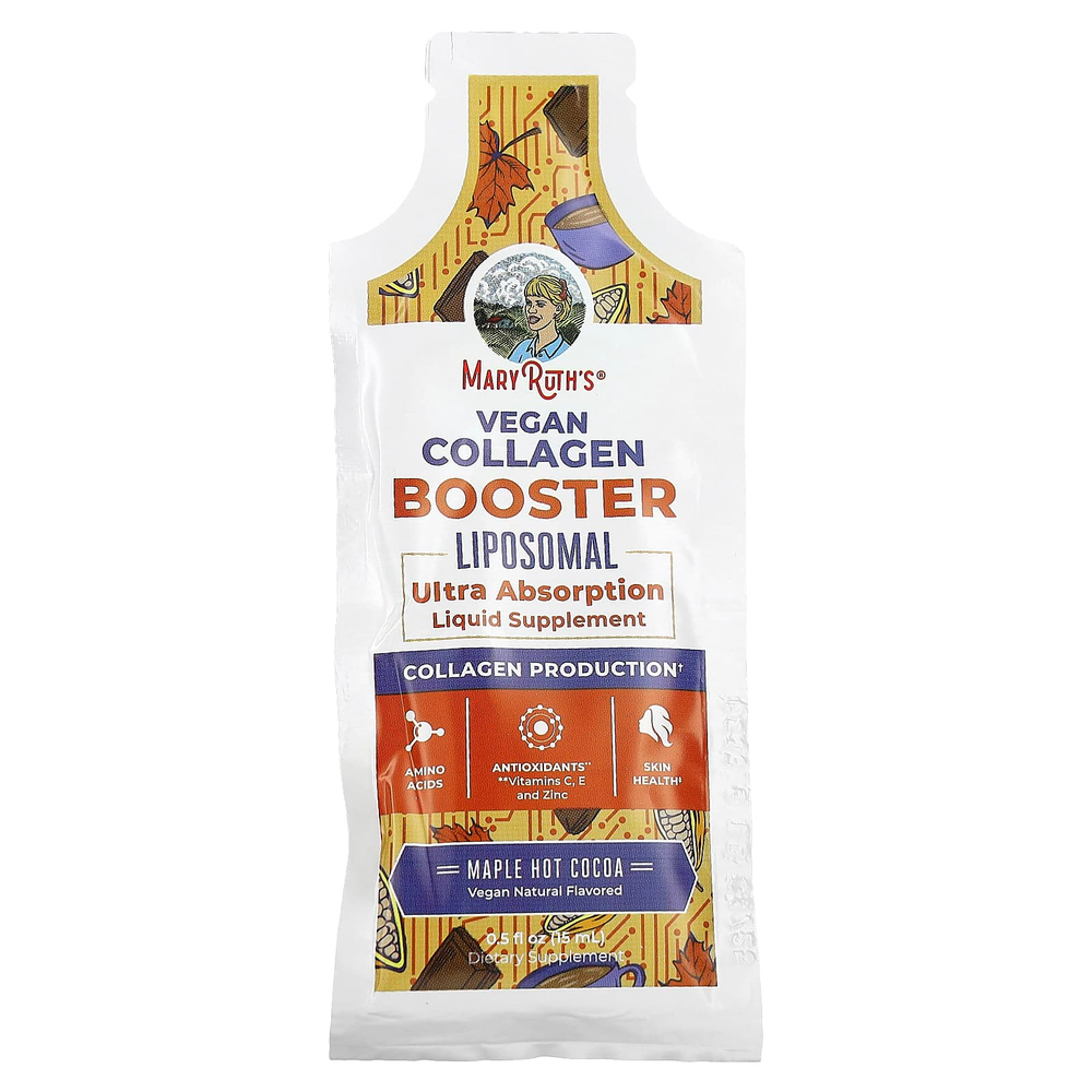 MaryRuth's, Vegan Collagen Booster, липосомальный стимулятор выработки коллагена, с кленовым сиропом и горячим какао, 14 пакетиков по 15 мл (0,5 жидк. унции)