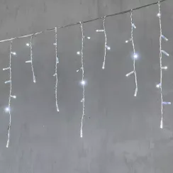Светодиодная бахрома с колпачком 4,9 x 0,5 м белая с мерцанием белого диода 220В, 200 LED, провод прозрачный ПВХ, IP65 (PIL200BLWCAP-10-2W)