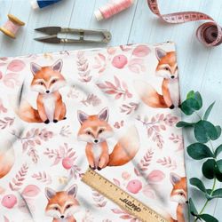 Ткань премиум габардин акварельные лисята