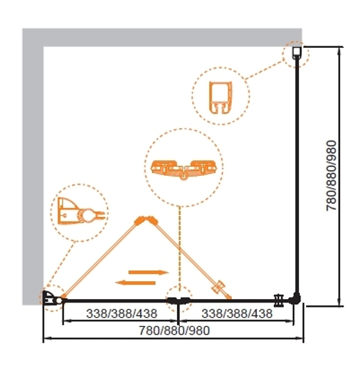 Душевой уголок Cezares Elena W-AS-2 80x80 ELENA-W-AS-2-80-C-Cr профиль Хром стекло прозрачное