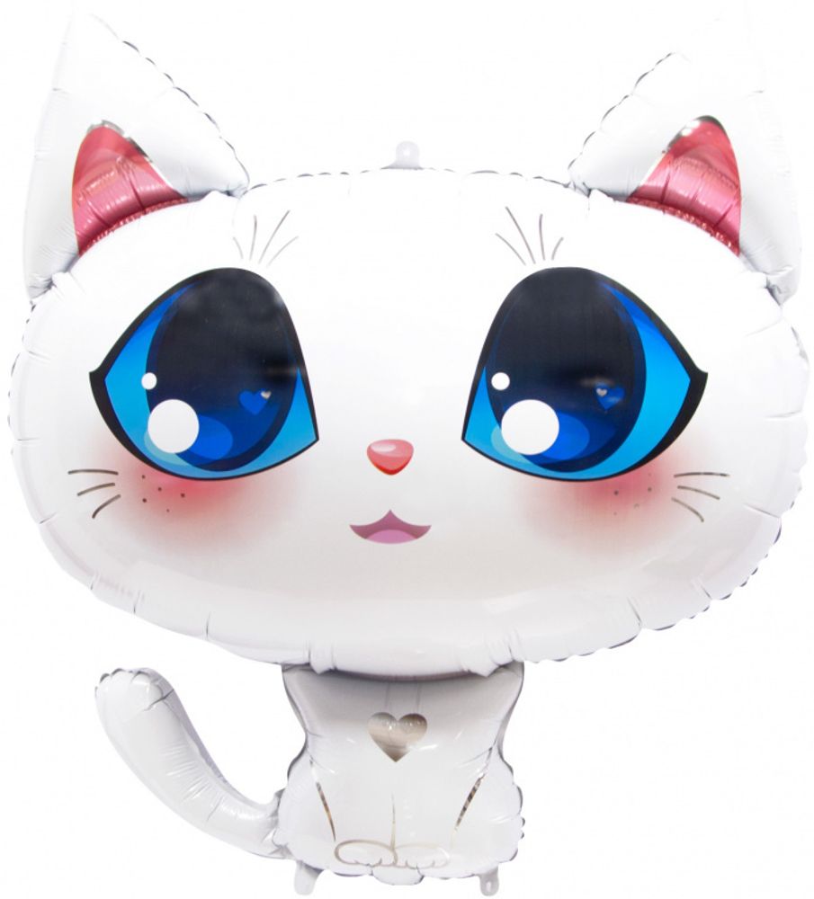 Шар-фигура, фольга, Кот кошка белый (Falali), 32/81 см,