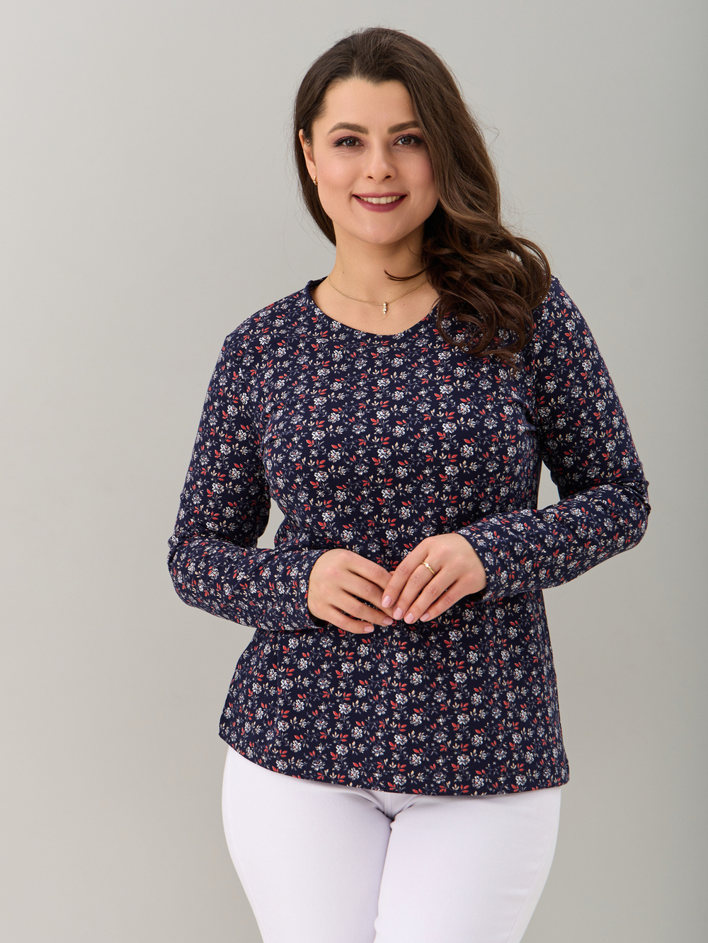 Лонгслив ЛНкл-081/синий-краснаяветочка