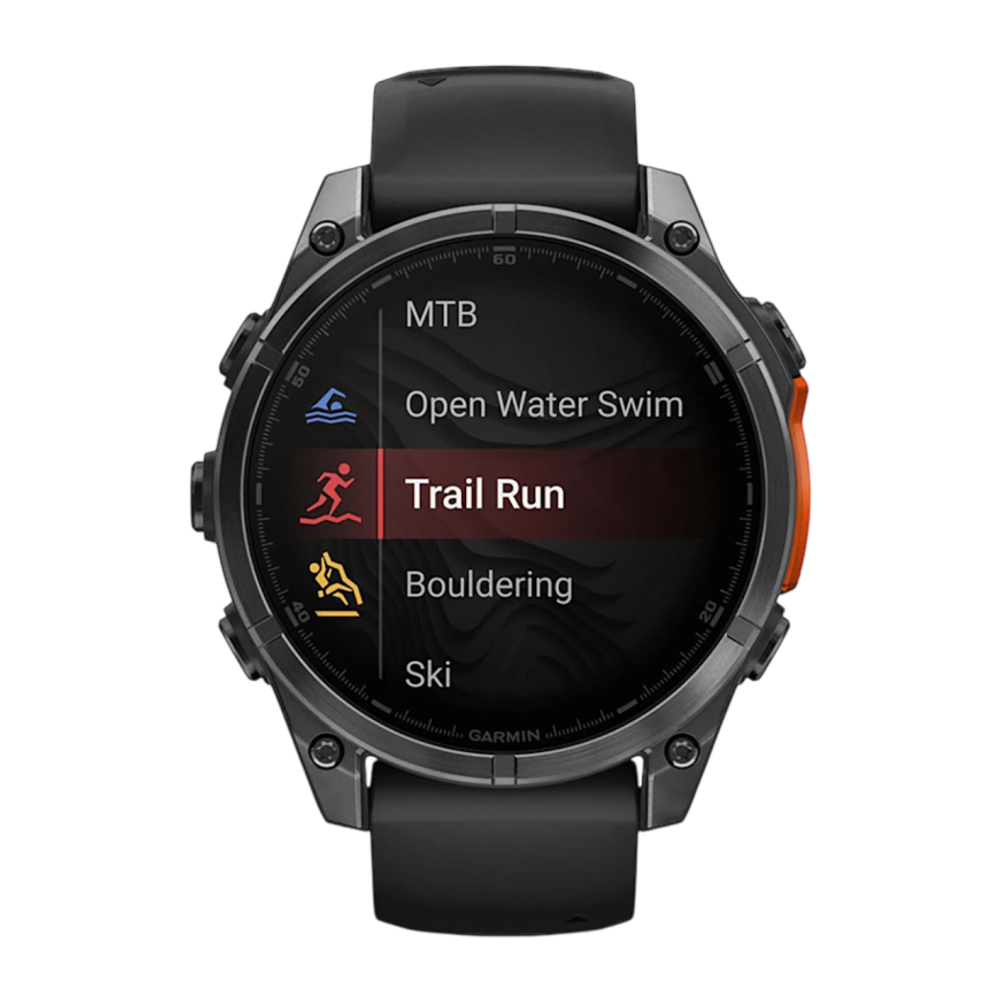 Спортивные часы Garmin fenix 8, 47 мм, AMOLED, сталь, чёрный силиконовый ремешок Сланцево-серый безель из нержавеющей стали, стекло «Gorilla Glass». Ремешок с классической застёжкой — на запястье обхватом 125–208 мм