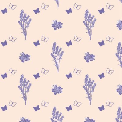 Лаванда и бабочки на персиковом фоне