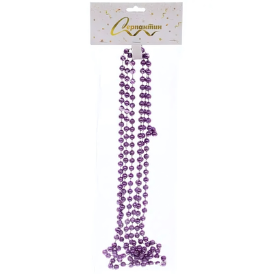 Бусы на ёлку 2,0 м "Шарик средний" d-8мм, Лаванда (Серпантин)