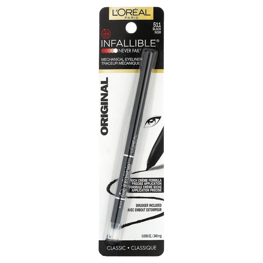 L'Oréal, Infallible, Never Fail ™, механическая подводка для глаз, оригинальный, черный 511, 240 мг (0,008 унции)